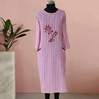 Elsa Cotton Striped Embroidered Casual Tunic