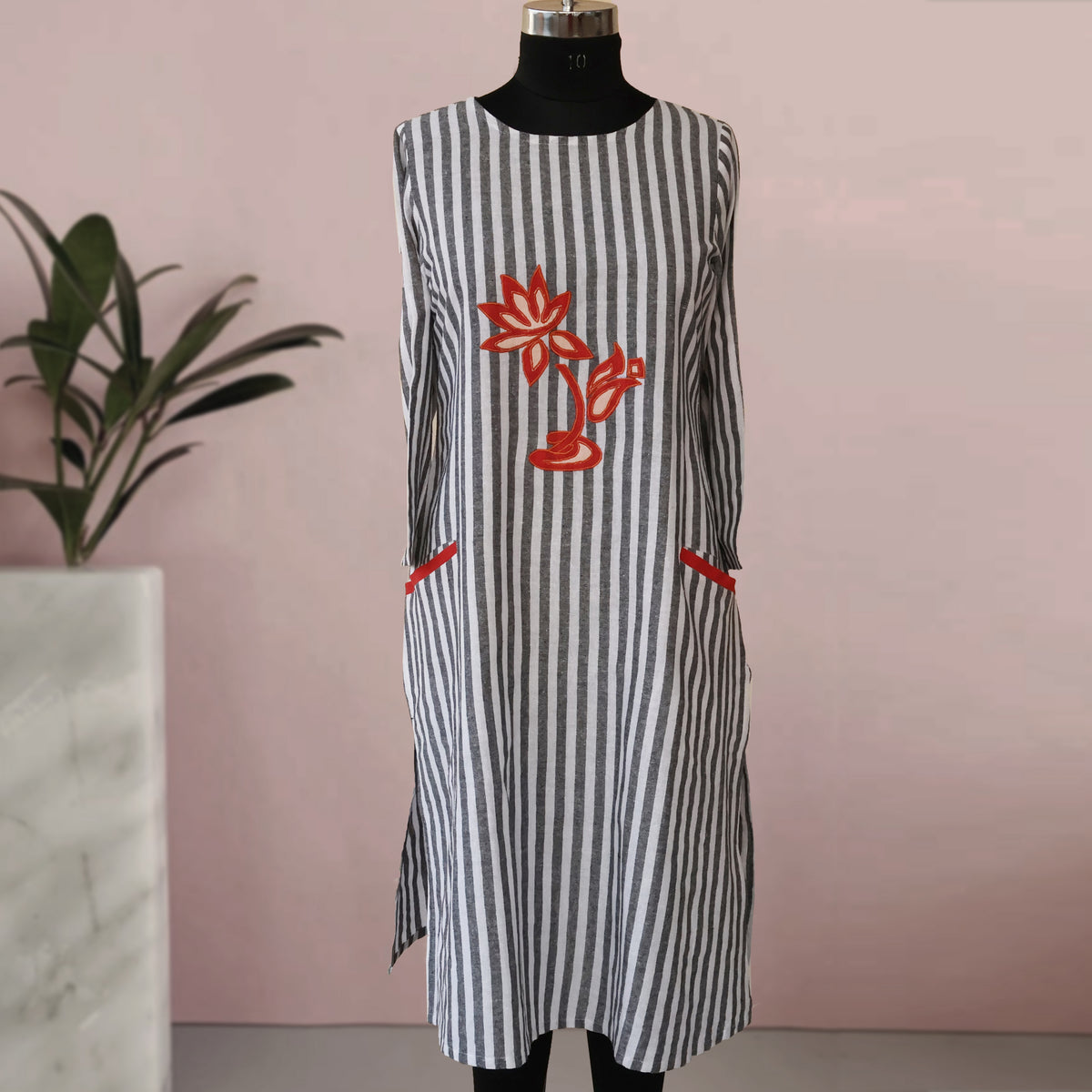 Elsa Cotton Striped Embroidered Casual Tunic