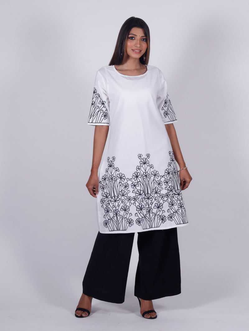 GANGA Pure Cotton Applique work Embroidered Tunic Dress Kurta: Made to Order/Customizable