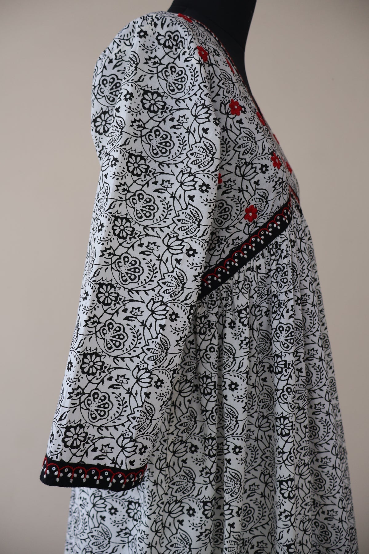 VRISHTI Pure Cotton Block Print, Red Long Dress Kurta