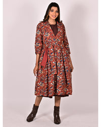 KALI Cotton Block Printed Long Jacket with Cotswool Lining