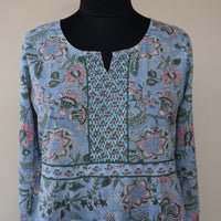 KAAYA Cotton, Jaipuri Block Print with Hand Embroidered Kurta Dress and Pant