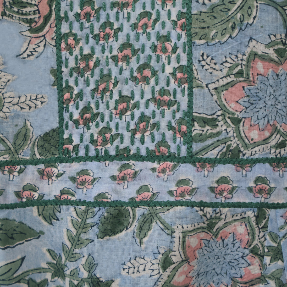 KAAYA Cotton, Jaipuri Block Print with Hand Embroidered Kurta Dress and Pant