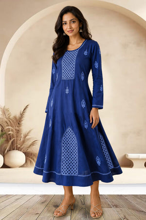 KRISHNA Cotton Hand Embroidered Tunic Kurta Dress; Made to Order/Customizable: