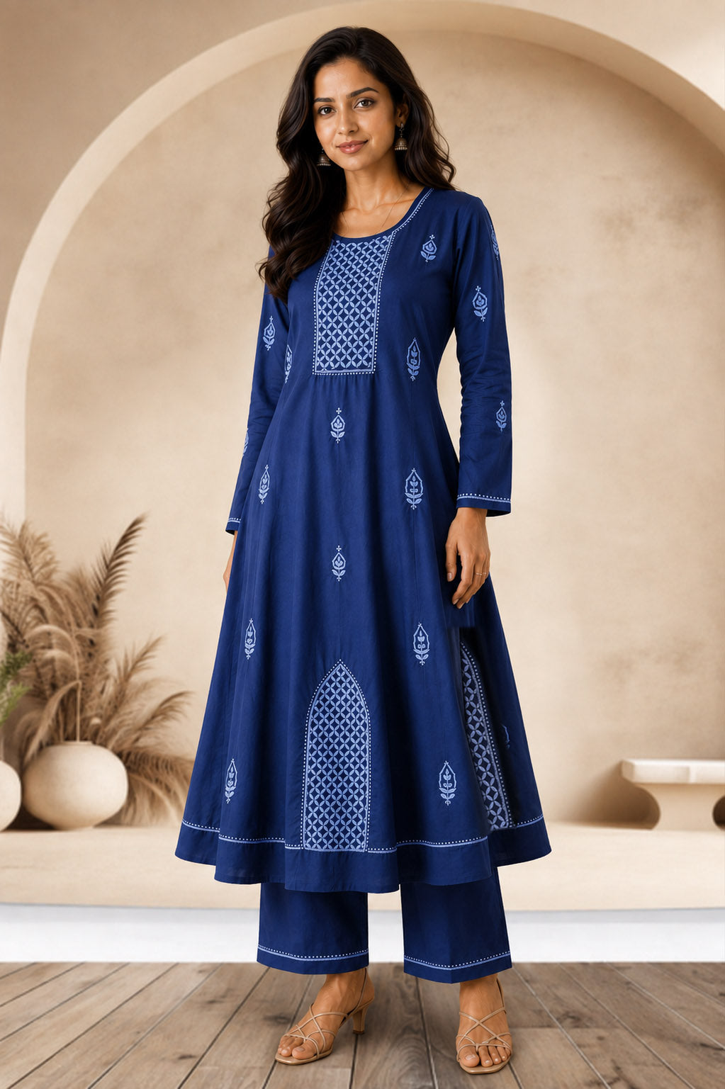 KRISHNA Cotton Hand Embroidered Tunic Kurta Dress; Made to Order/Customizable: