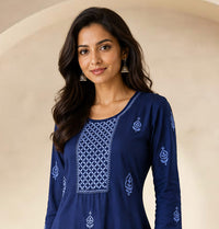 KRISHNA Cotton Hand Embroidered Tunic Kurta Dress; Made to Order/Customizable: