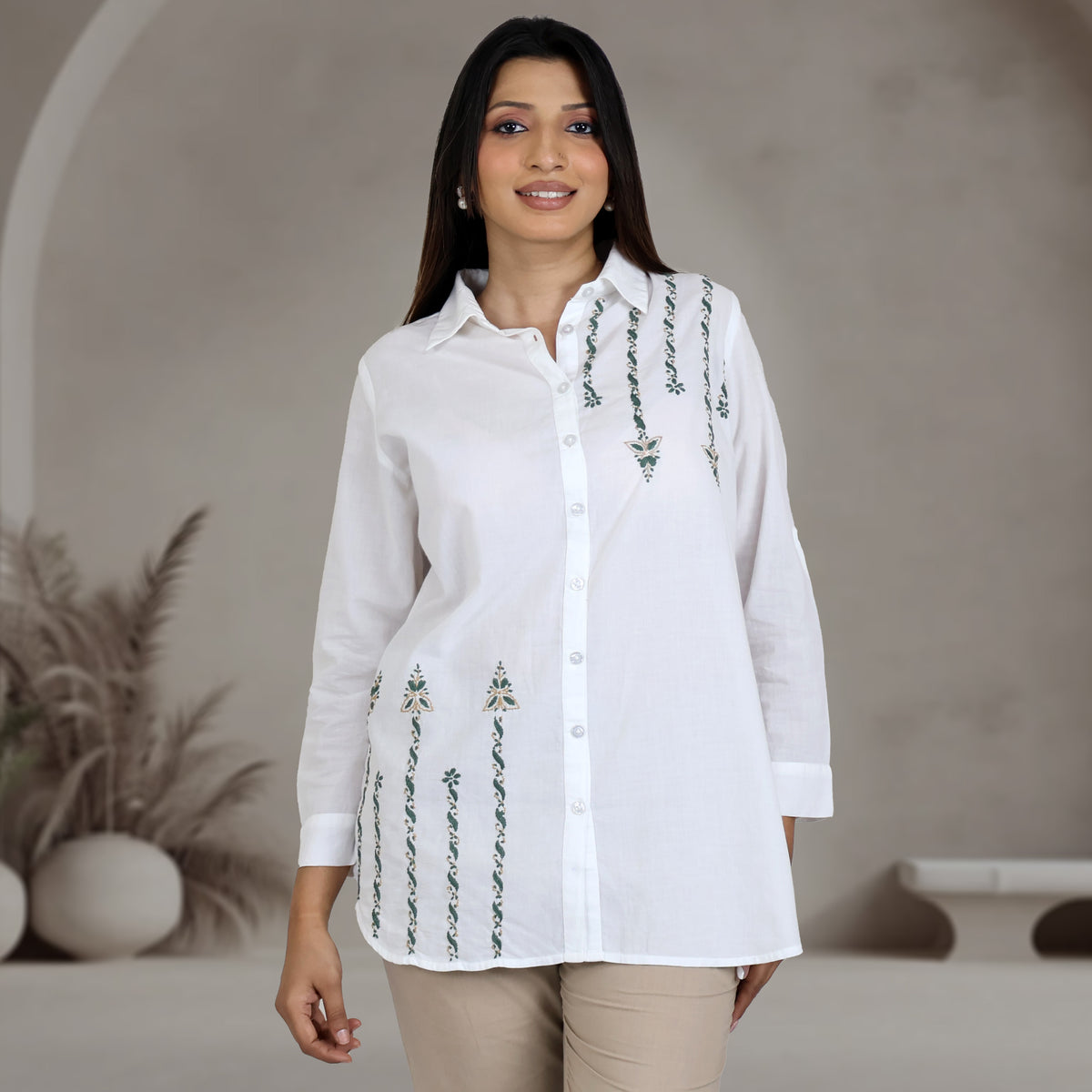 MYRA  HAND EMBROIDERED PURE COTTON SHIRT