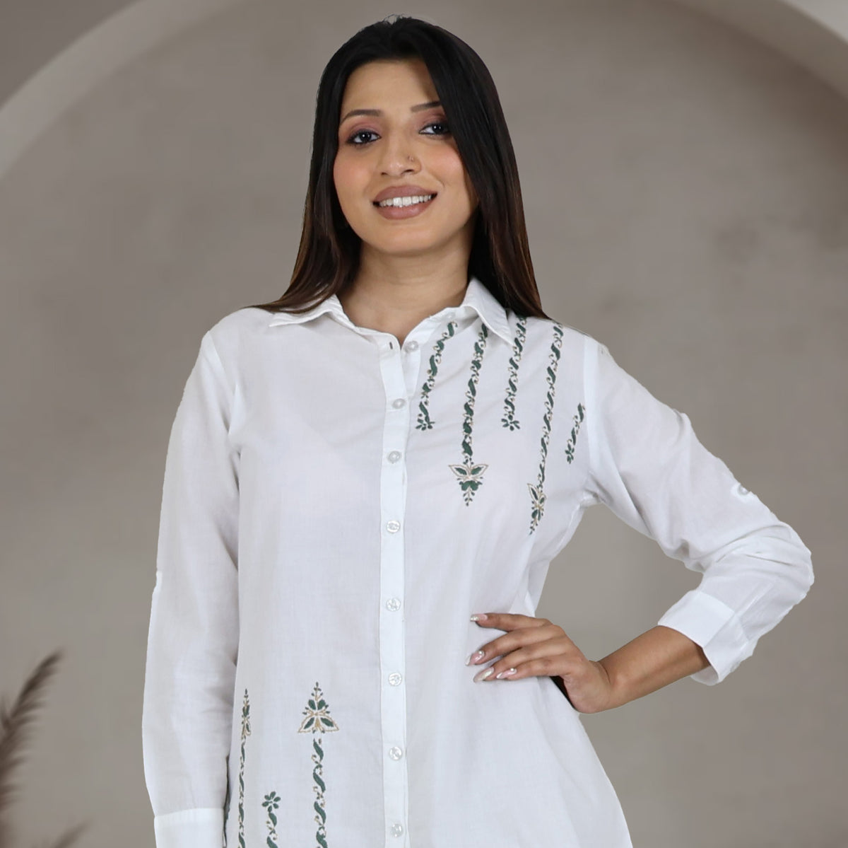 MYRA  HAND EMBROIDERED PURE COTTON SHIRT