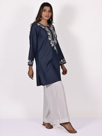 Noika Denim Chambray Cotton Embroidered Tunic Top Shirt; Made to Order/Customizable