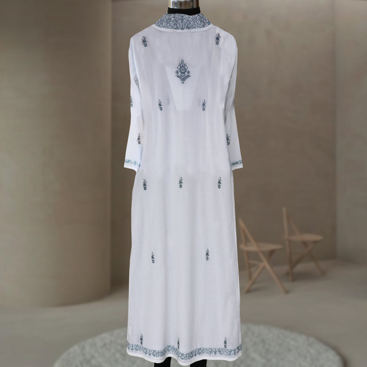 PANKHURI Soft Cotton Block Print, Hand Embroidered Long Tunic Dress
