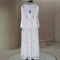 PANKHURI Soft Cotton Block Print, Hand Embroidered Long Tunic Dress