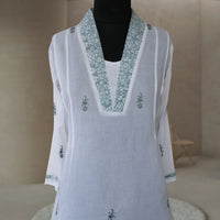 PANKHURI Soft Cotton Block Print, Hand Embroidered Long Tunic Dress