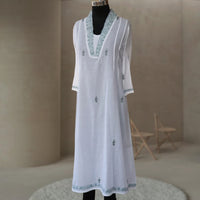 PANKHURI Soft Cotton Block Print, Hand Embroidered Long Tunic Dress