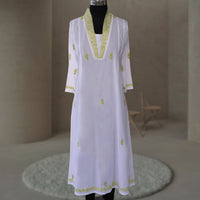 PANKHURI Soft Cotton Block Print, Hand Embroidered Long Tunic Dress