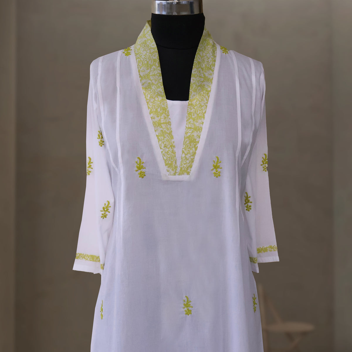 PANKHURI Soft Cotton Block Print, Hand Embroidered Long Tunic Dress