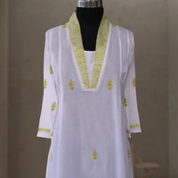 PANKHURI Soft Cotton Block Print, Hand Embroidered Long Tunic Dress