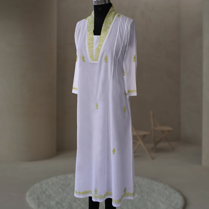 PANKHURI Soft Cotton Block Print, Hand Embroidered Long Tunic Dress