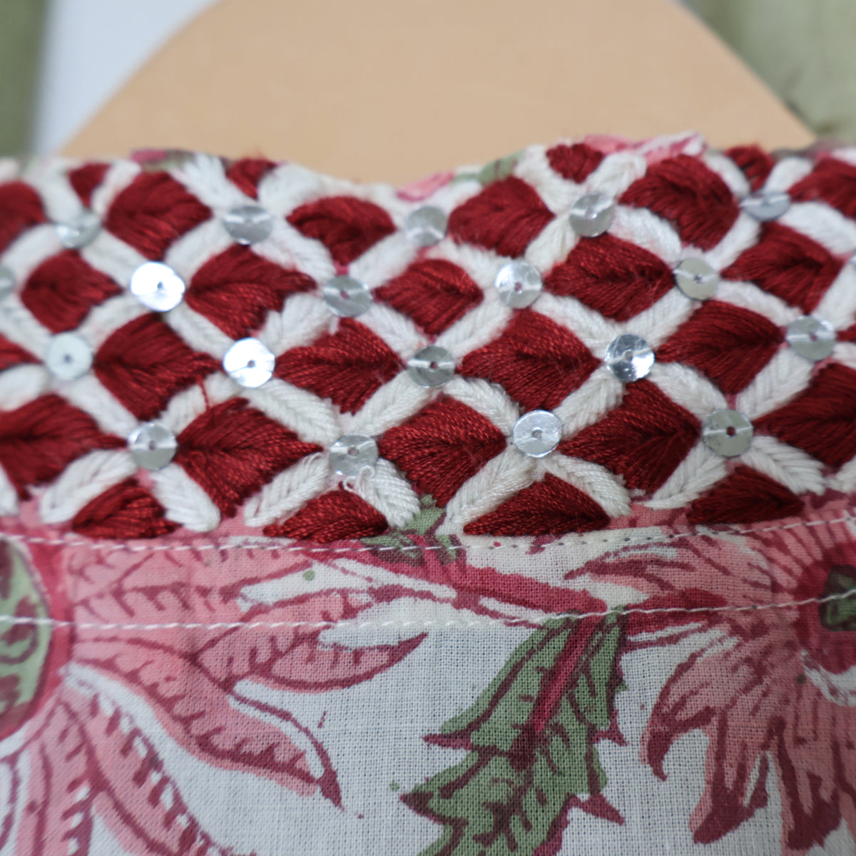 PALLAVI Pure Cotton, Jaipuri Block Print, Hand Embroidered Long Tunic Dress