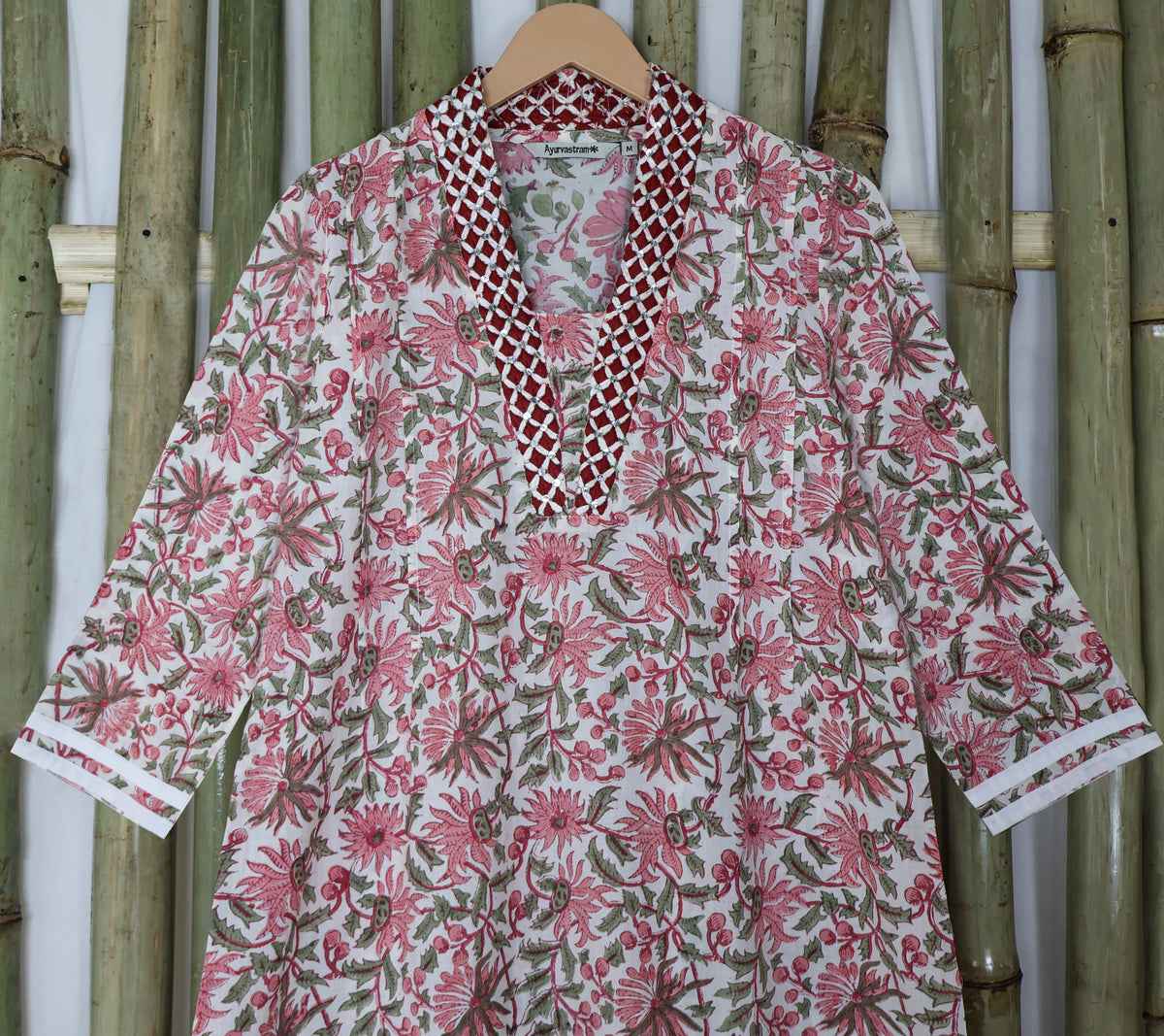 PALLAVI Pure Cotton, Jaipuri Block Print, Hand Embroidered Long Tunic Dress