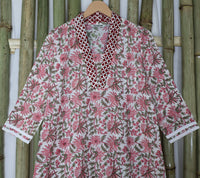 PALLAVI Pure Cotton, Jaipuri Block Print, Hand Embroidered Long Tunic Dress