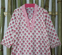 PALLAVI Pure Cotton, Jaipuri Block Print, Hand Embroidered Long Tunic Dress