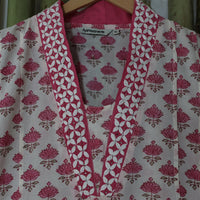 PALLAVI Pure Cotton, Jaipuri Block Print, Hand Embroidered Long Tunic Dress