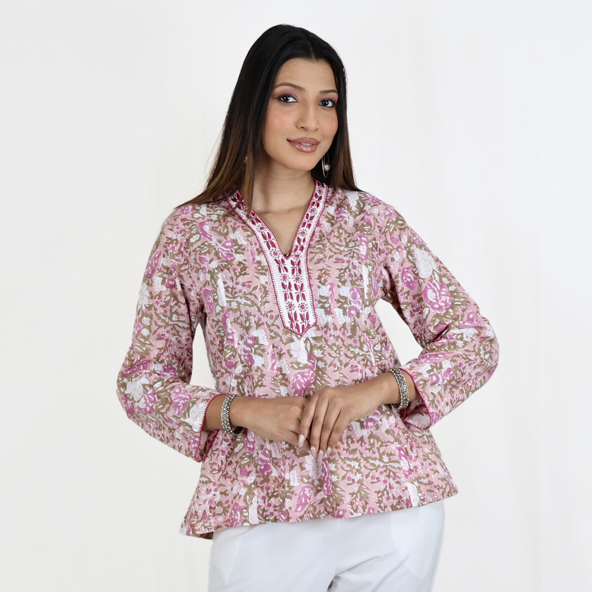 SUCHI Pure Cotton Block Print  Hand Embroidered Top