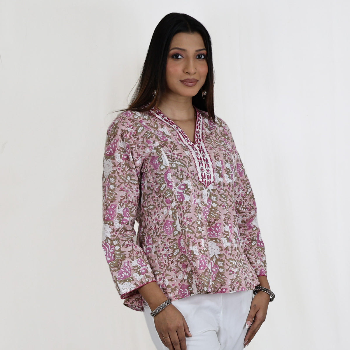 SUCHI Pure Cotton Block Print  Hand Embroidered Top