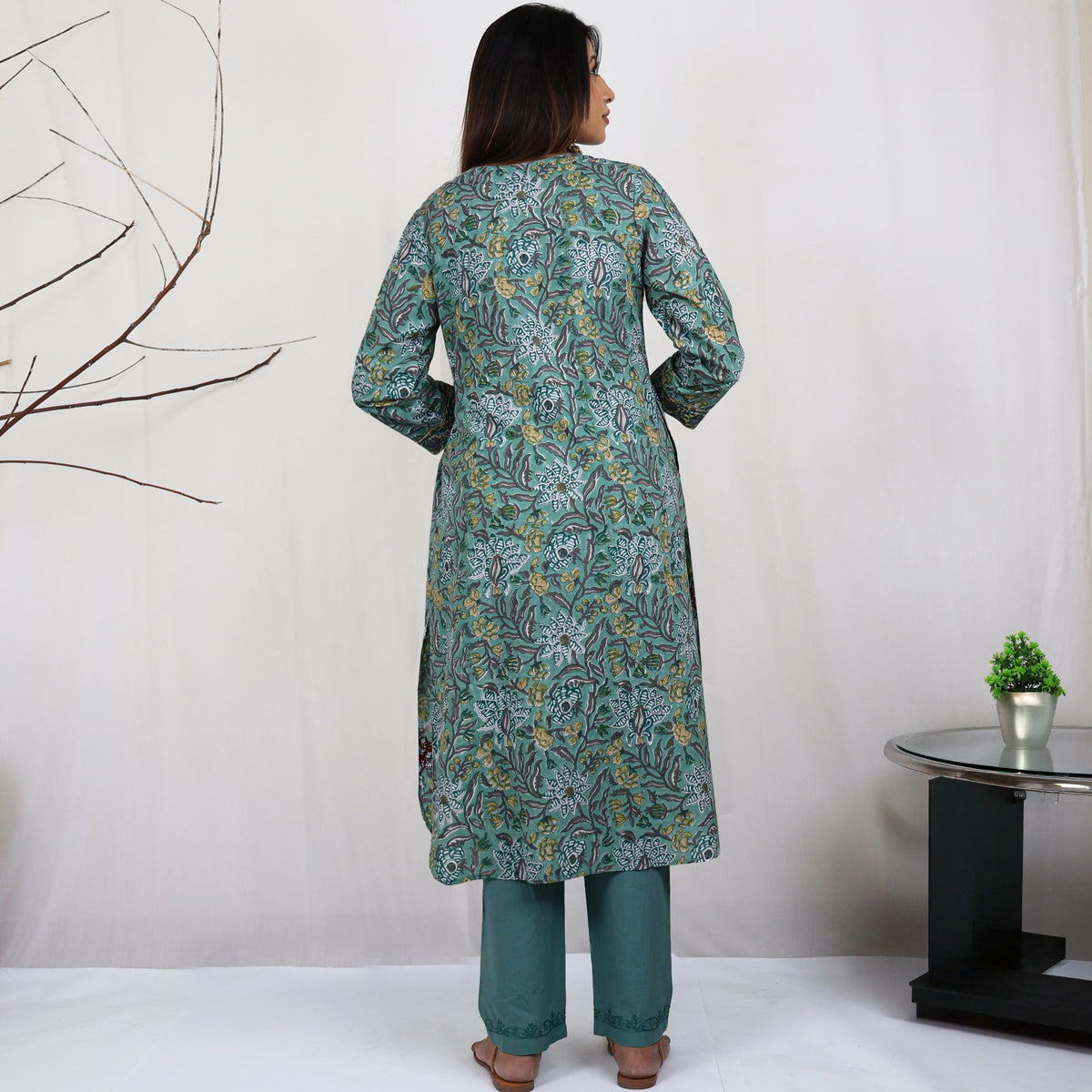 SATYA Pure Cotton, Jaipuri Block Print, Hand Embroidery Kurta with Chitra Pants