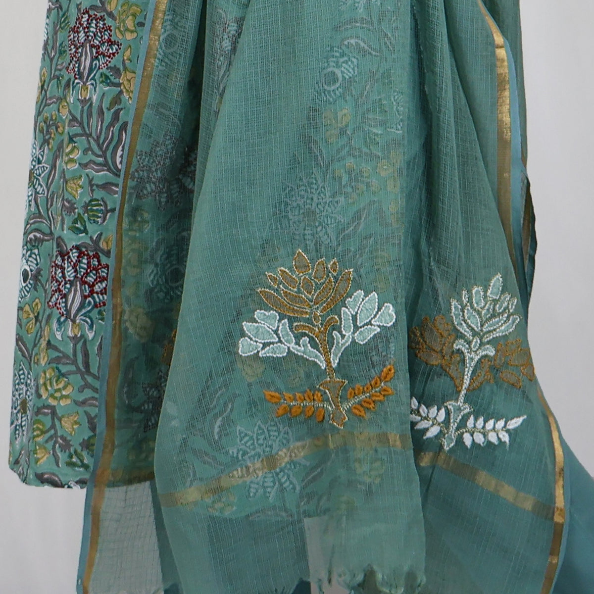 SATYA Pure Cotton, Jaipuri Block Print, Hand Embroidery Kurta with Chitra Pants