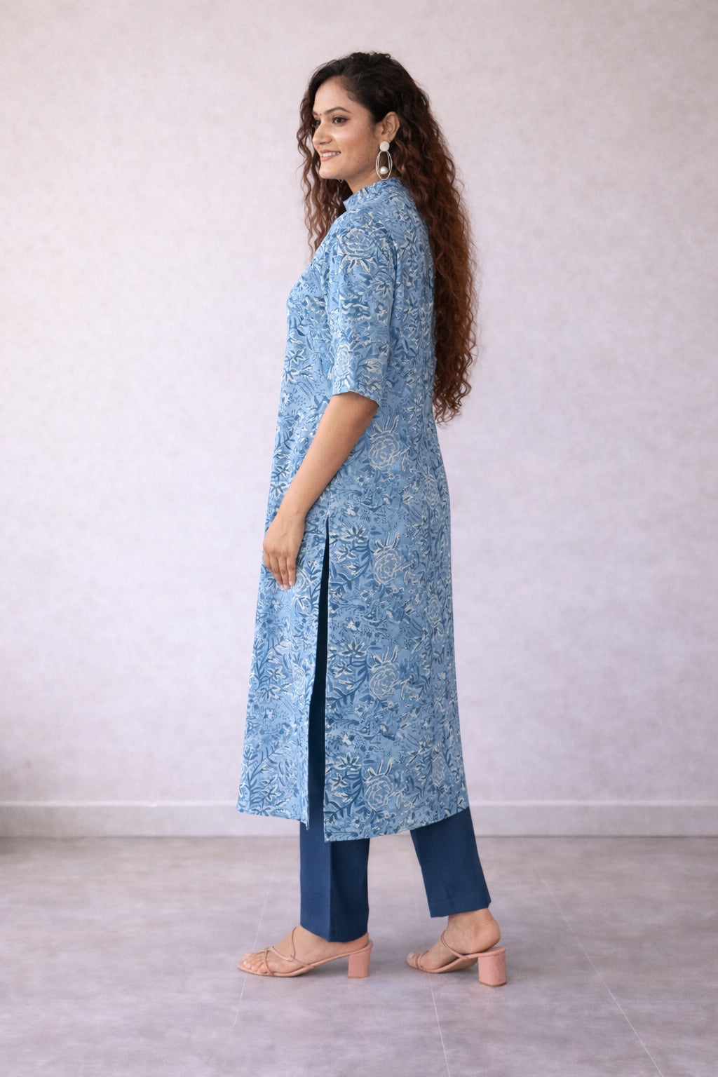 SHIKHA Block Print Pure Cotton Women Long Slim Look Kurta Dress