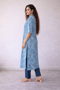SHIKHA Block Print Pure Cotton Women Long Slim Look Kurta Dress