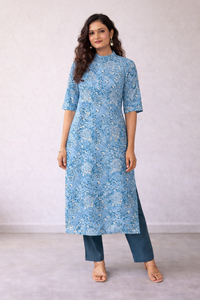 SHIKHA Block Print Pure Cotton Women Long Slim Look Kurta Dress