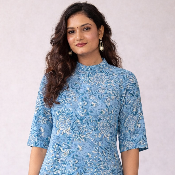 SHIKHA Block Print Pure Cotton Women Long Slim Look Kurta Dress
