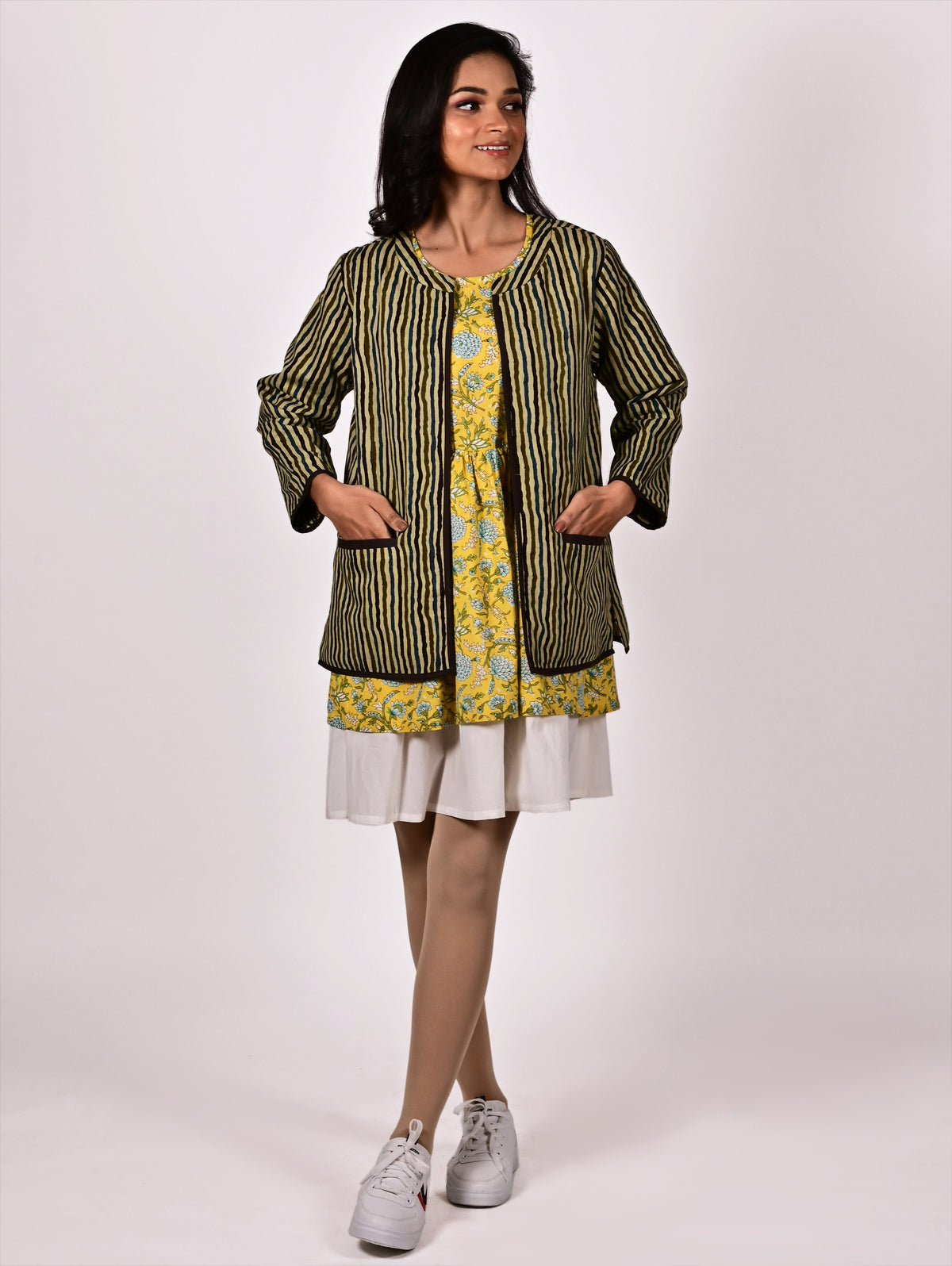 Arya Cotton Block Printed Hand Embroidered Jacket, Made to Order