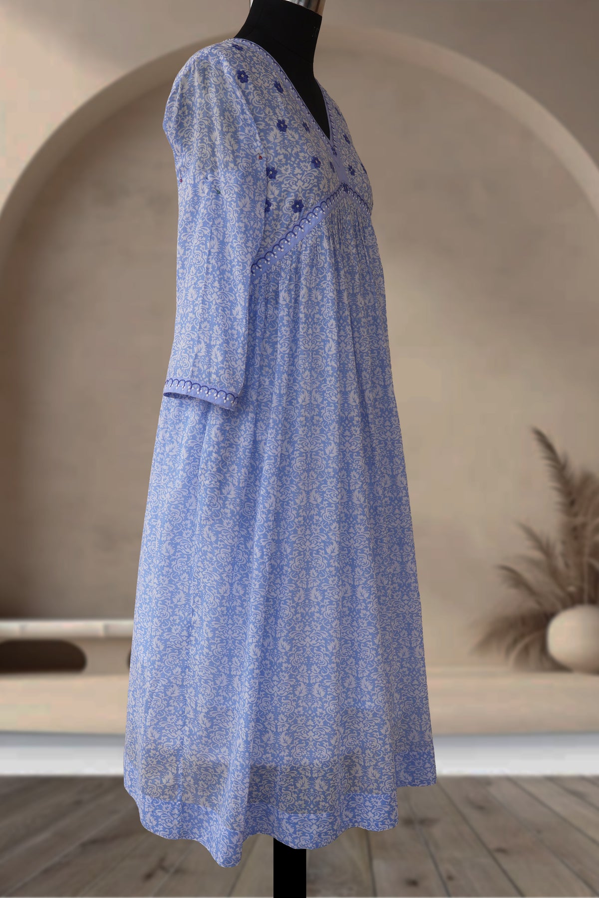 VRISHTI Pure Cotton Block Print, Red Long Dress Kurta