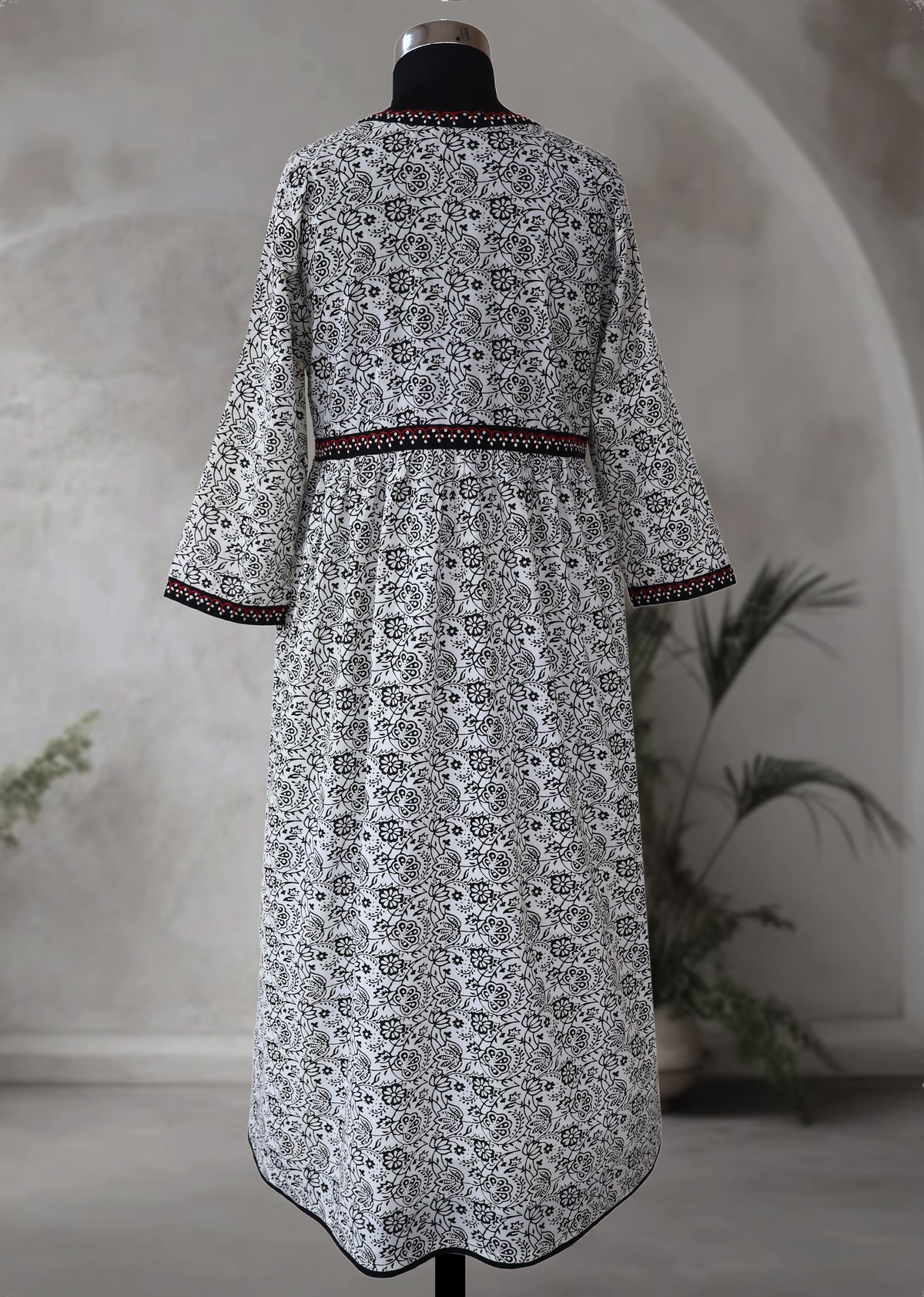 VRISHTI Pure Cotton Block Print, Red Long Dress Kurta