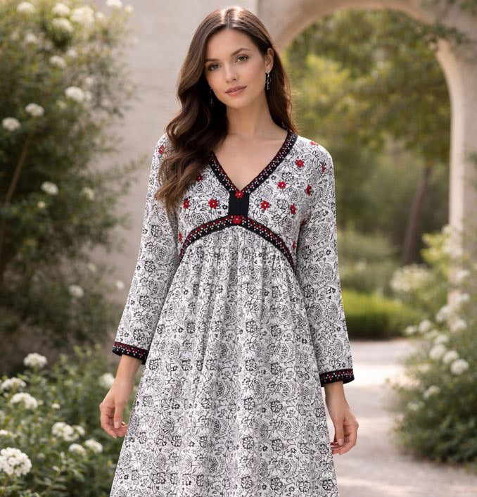 VRISHTI Pure Cotton Block Print, Red Long Dress Kurta