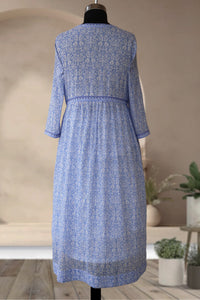 VRISHTI Pure Cotton Block Print, Red Long Dress Kurta