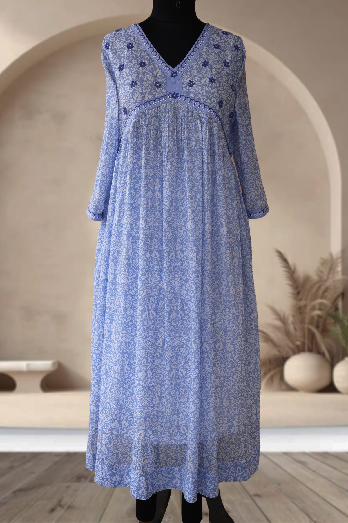 VRISHTI Pure Cotton Block Print, Red Long Dress Kurta