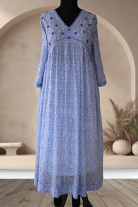 VRISHTI Pure Cotton Block Print, Red Long Dress Kurta