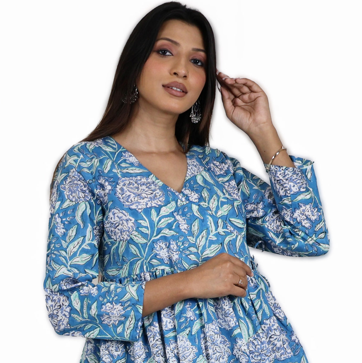 TAANYA Cotton Jaipuri Block Print Angrakha Wrap Top with Side Tie