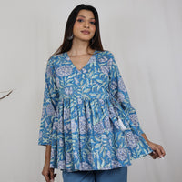 TAANYA Cotton Jaipuri Block Print Angrakha Wrap Top with Side Tie