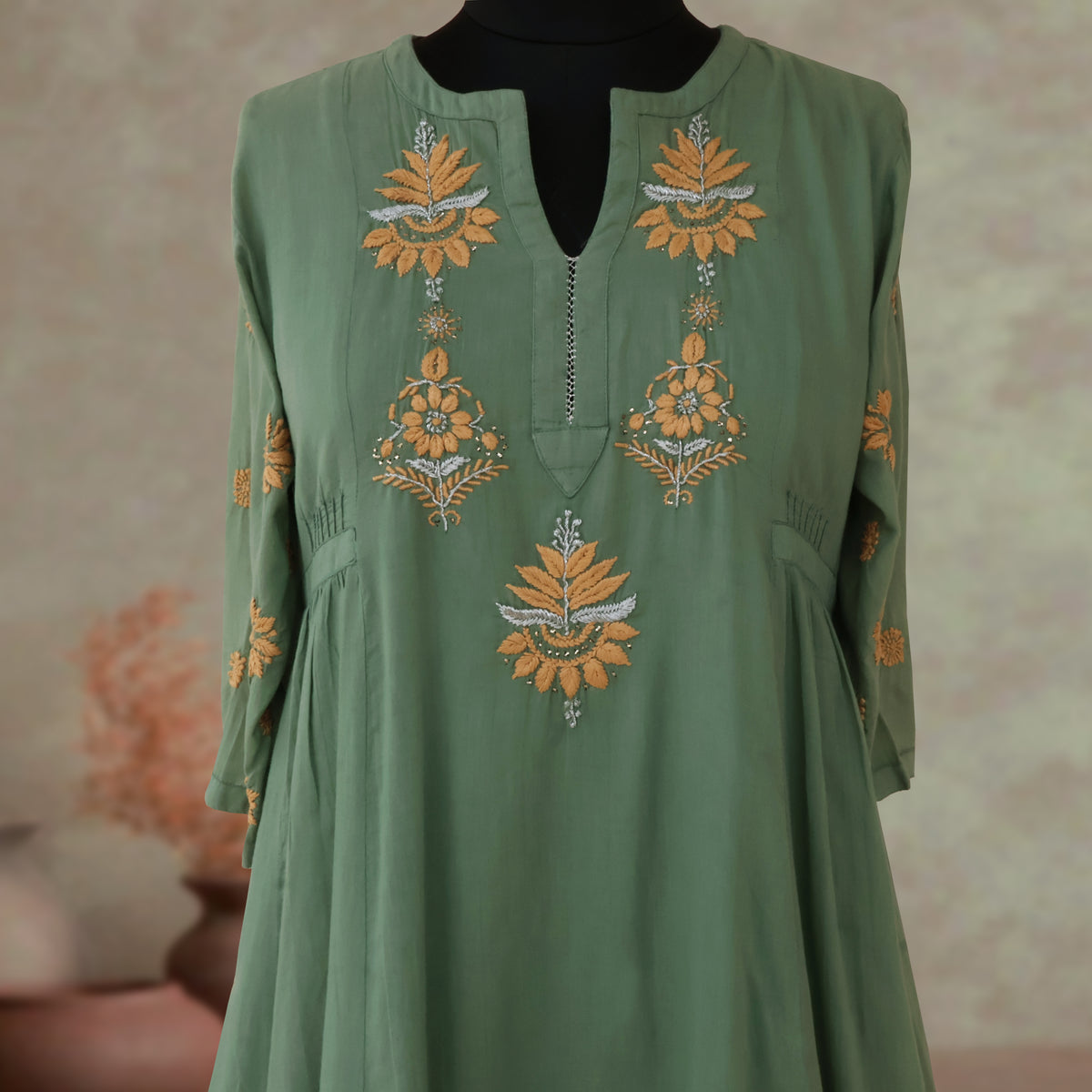 BAANI Cotton Hand Embroidered Long Dress, Kurta: Made to Order/Customizable