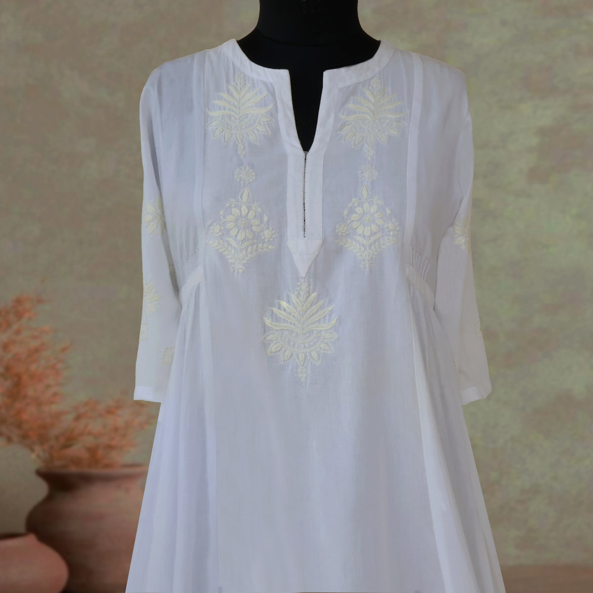 BAANI Cotton Hand Embroidered Long Dress, Kurta: Made to Order/Customizable