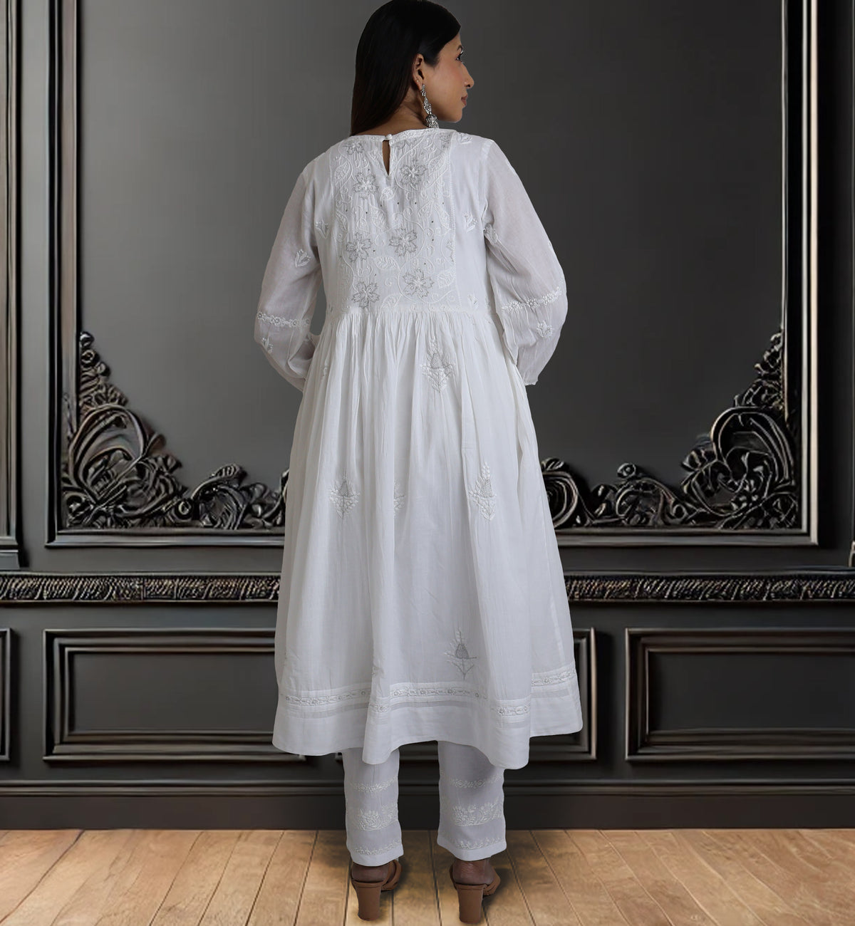 BHAVYA Cotton Hand Embroidered Long Dress, Kurta