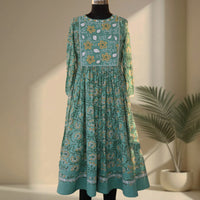 BHAVIKA Cotton Block Print Hand Embroidered Long Dress, Kurta: Made to Order/Customizable