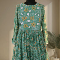BHAVIKA Cotton Block Print Hand Embroidered Long Dress, Kurta: Made to Order/Customizable