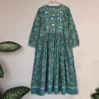 BHAVIKA Cotton Block Print Hand Embroidered Long Dress, Kurta: Made to Order/Customizable