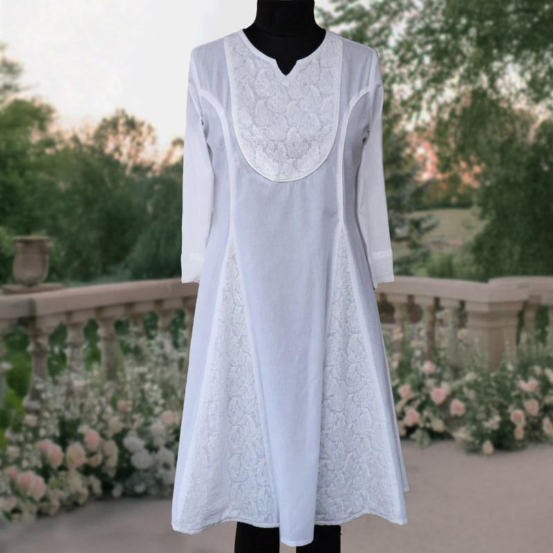 JIYA Hand Embroidered Pure Cotton Long Kurta Tunic Dress